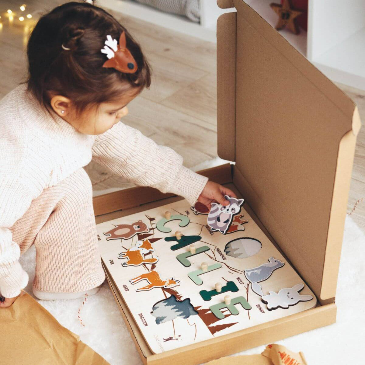 Personalized Woodland Name Puzzle - Baby's First Christmas Gift