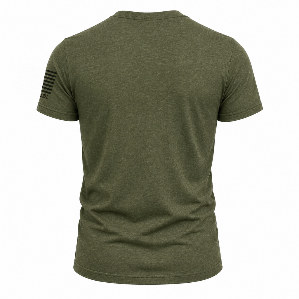 Dad Life Hunting Tee with American Flag Sleeve Print - Olive Green