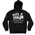 Bada Bing Gentlemen's Club hoodie featuring the iconic neon silhouette graphic on a premium pullover