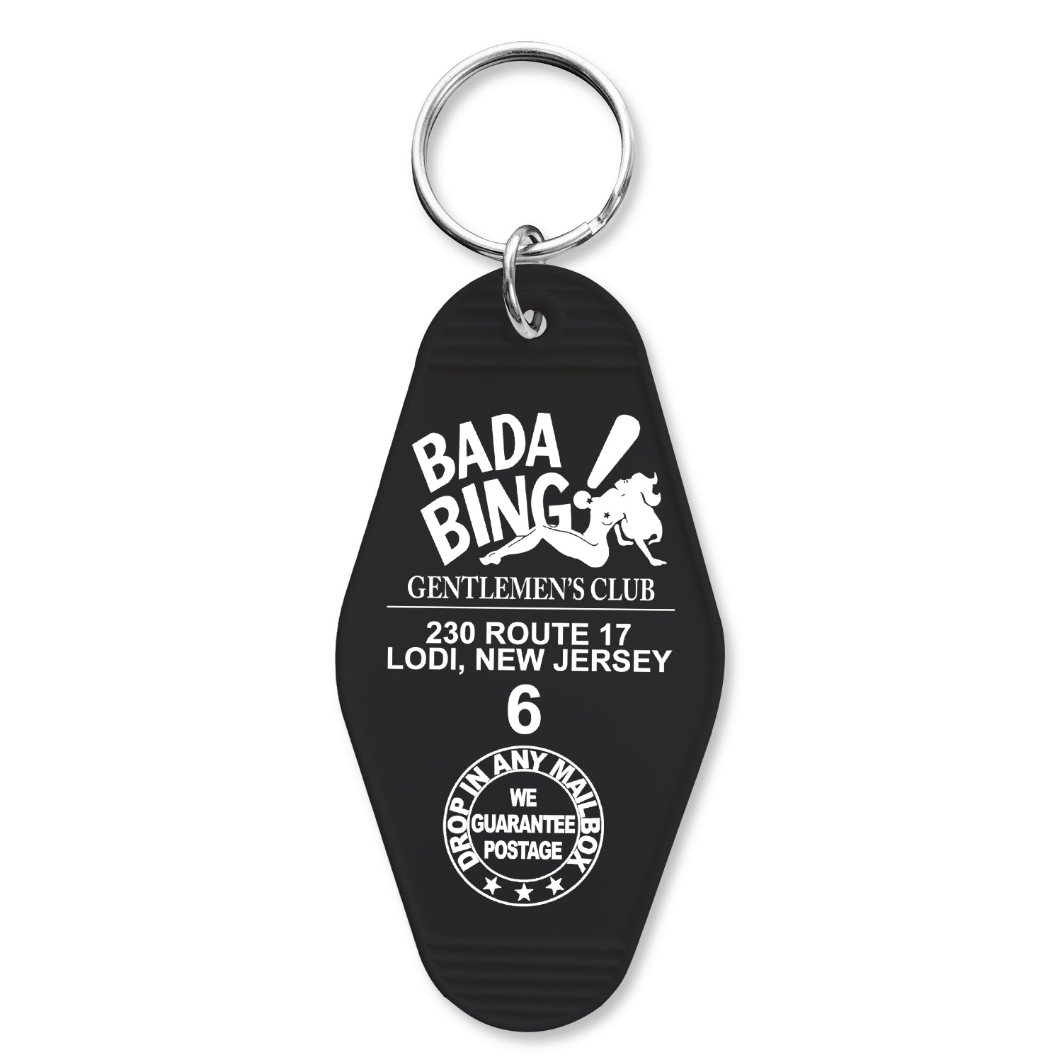 Bada Bing Gentlemen's Club Room Keychain featuring iconic Route 17 branding