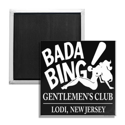 Black and white Bada Bing Gentlemen's Club Lodi NJ fridge magnet