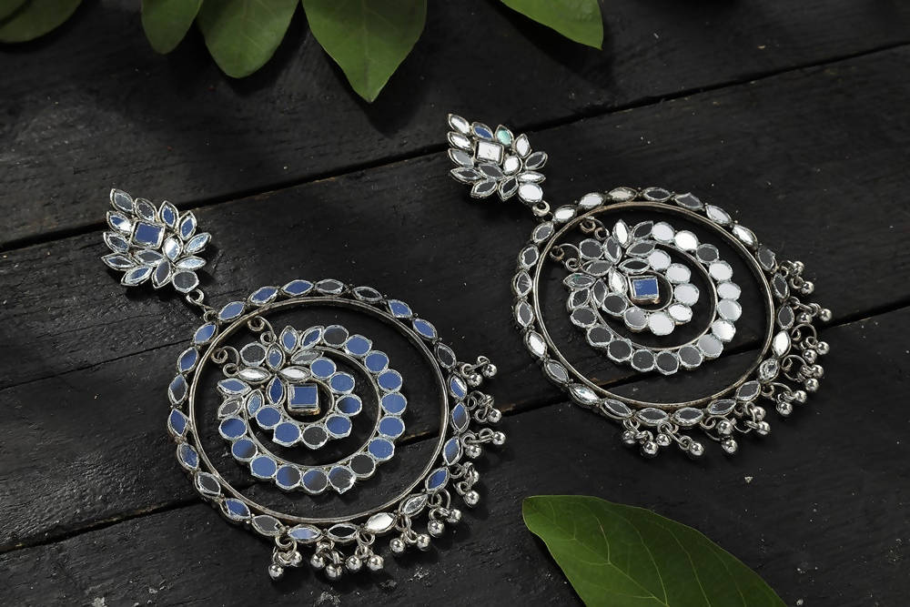 Silver-toned geometric mirror earrings with a Paki design for ethnic-fusion style