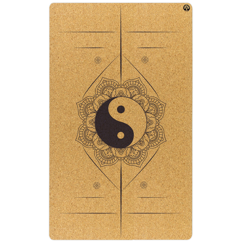 Nomad XL extra-large cork yoga mat in tan, green, and black, ideal for home studio practices