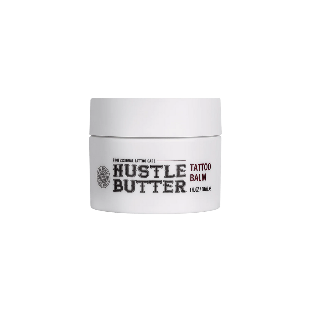 Hustle Butter Deluxe Tattoo Balm white container for professional tattoo aftercare