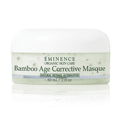 Jar of Eminence Bamboo Age Corrective Masque in clinical white and sage green packaging.