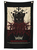 Abyss graphic banner featuring a bear with crosses and philosophical text, black background with red and cream accents, gold corner grommets.