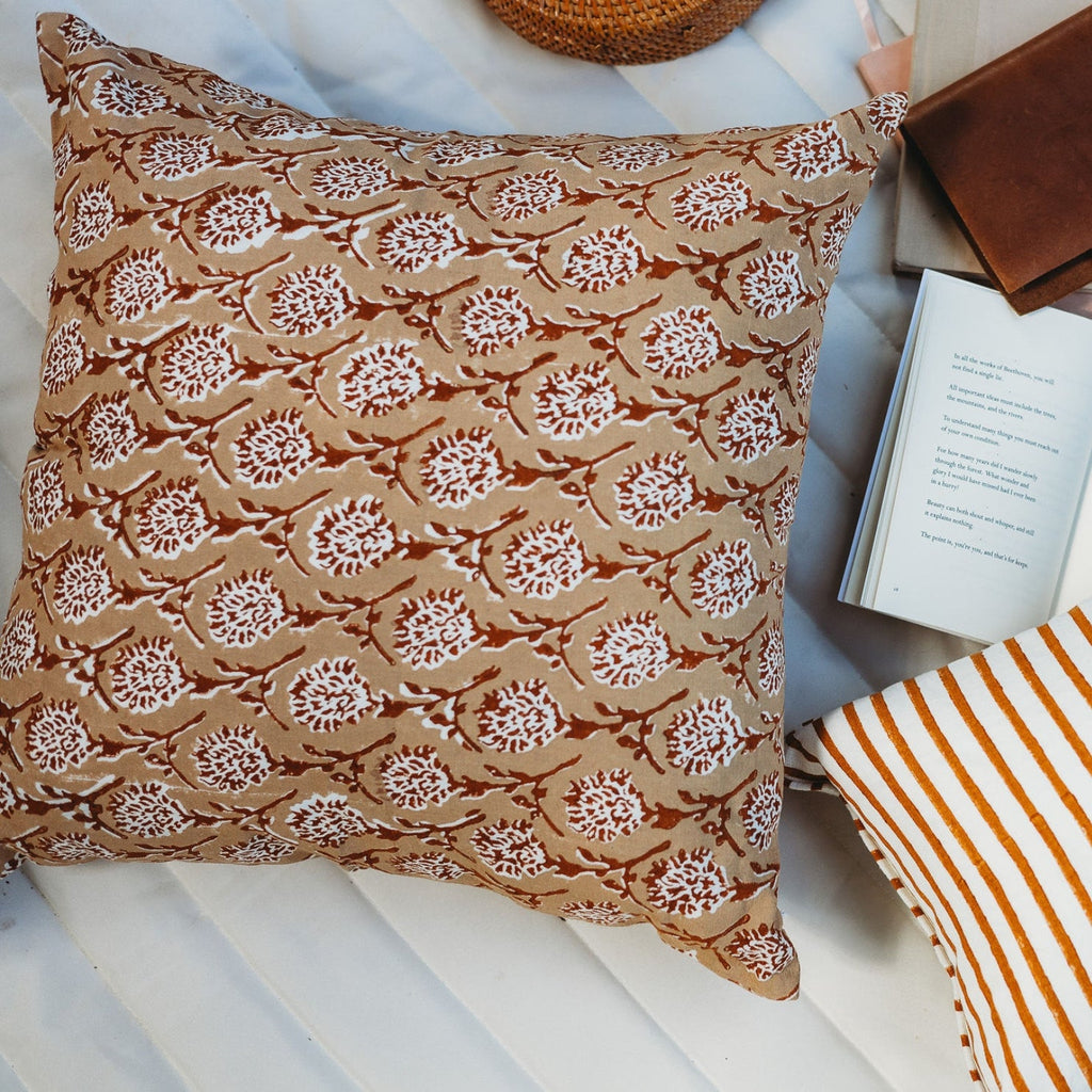 Nikhar Pure Linen Throw Pillow Cover in Chai Brown