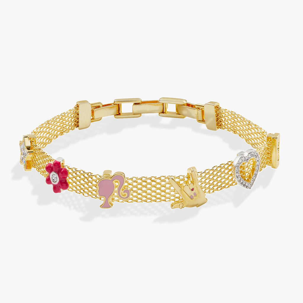 Barbie multicharm mesh chain bracelet with gold and silver accents