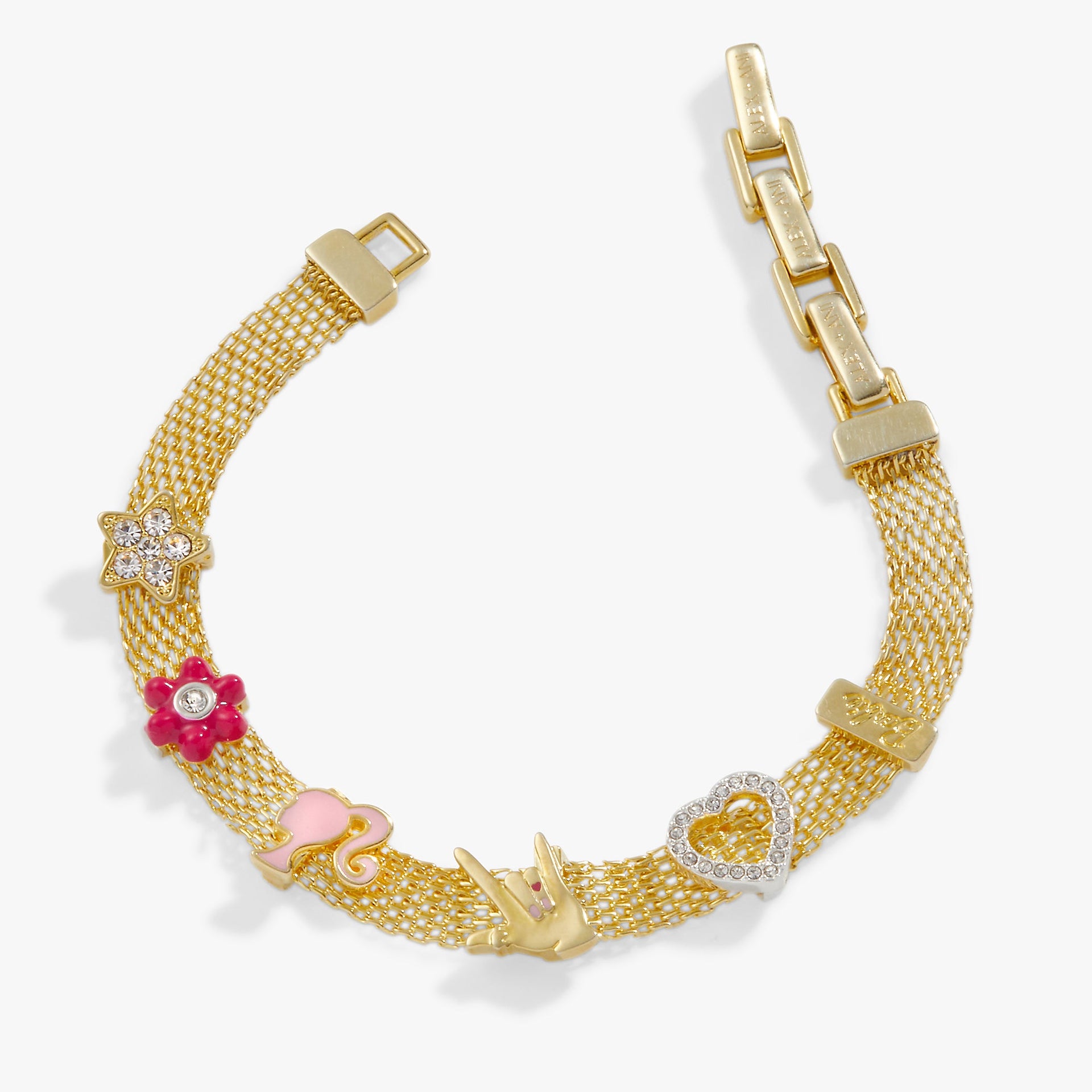 Barbie Multicharm Mesh Chain Bracelet in Gold and Silver