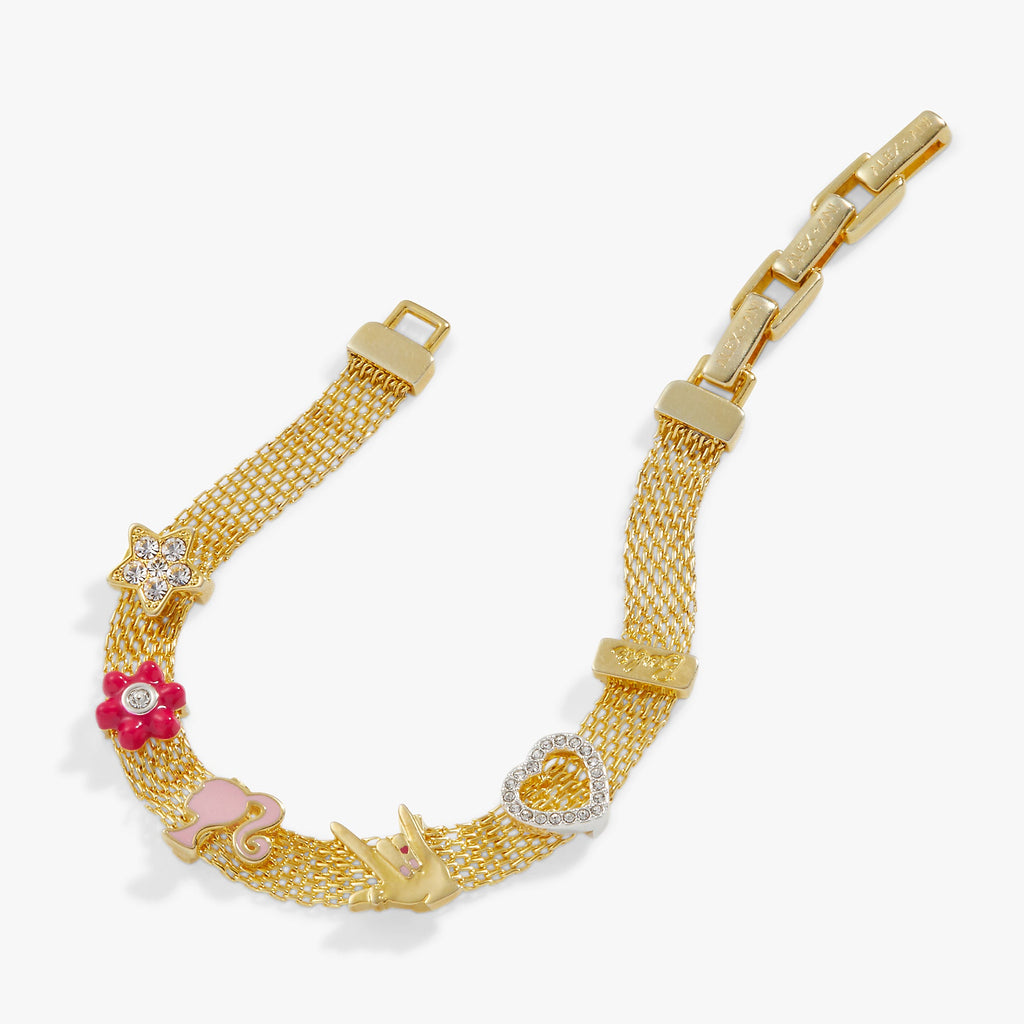Barbie Multicharm Mesh Chain Bracelet in Gold and Silver