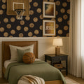 Knox Wallpaper design by Hailey Kiefer applied as a feature wall in a modern living room.