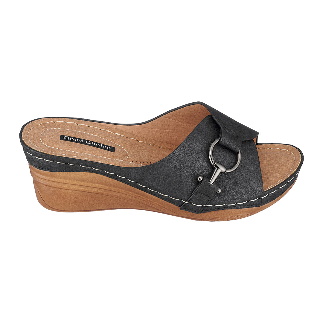 Women's Bay Black Wedge Sandals for Casual Summer Outings