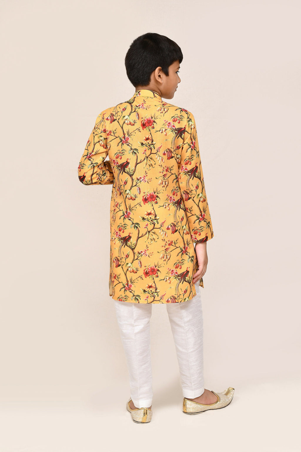 Yellow Linen Cotton Kurta with White Straight Fit Pant