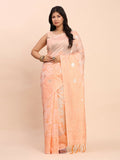 Peach colored linen cotton saree with matching blouse