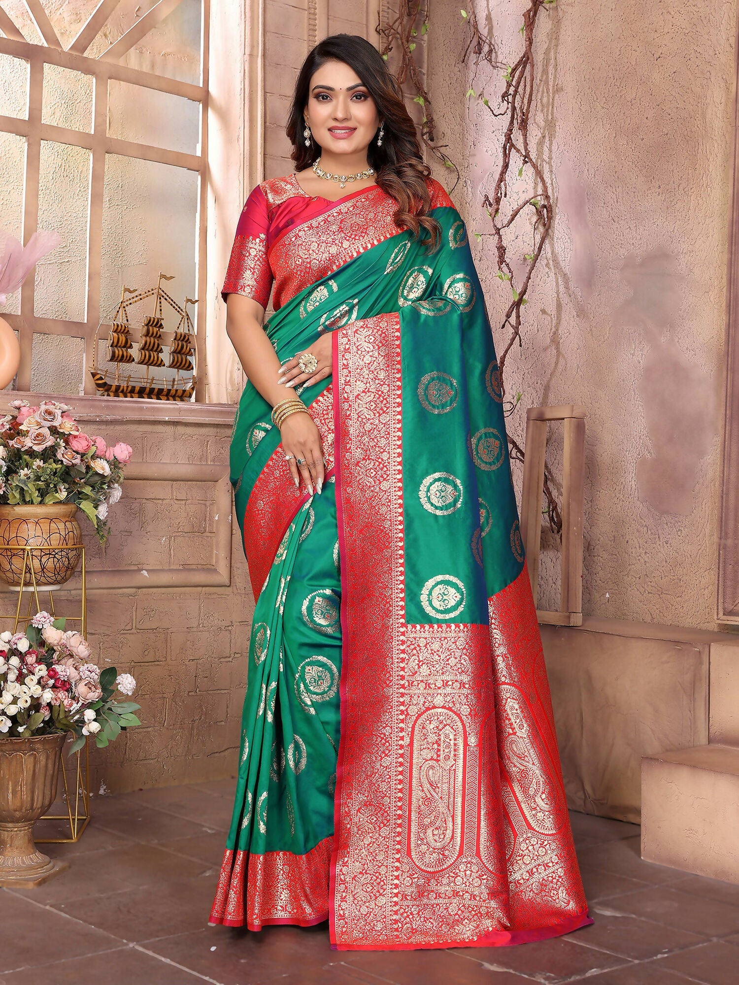 Green Banarasi Soft Silk Woven Saree for Festive Glamour