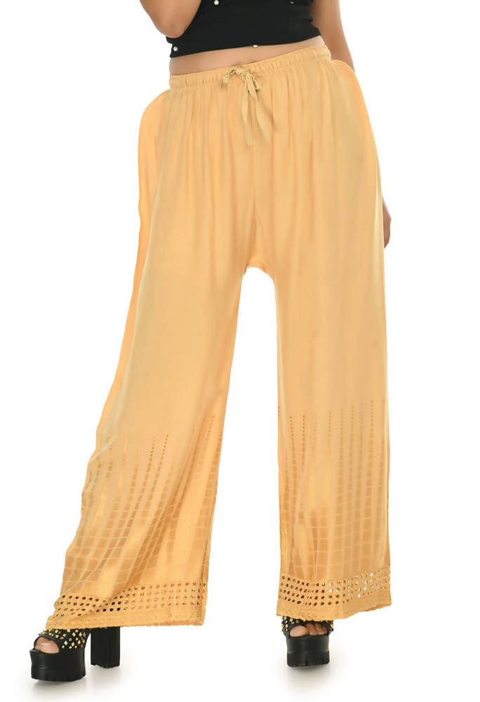 Golden Rayon Cotton Cut Work Palazzo Pants for Ethnic Wear