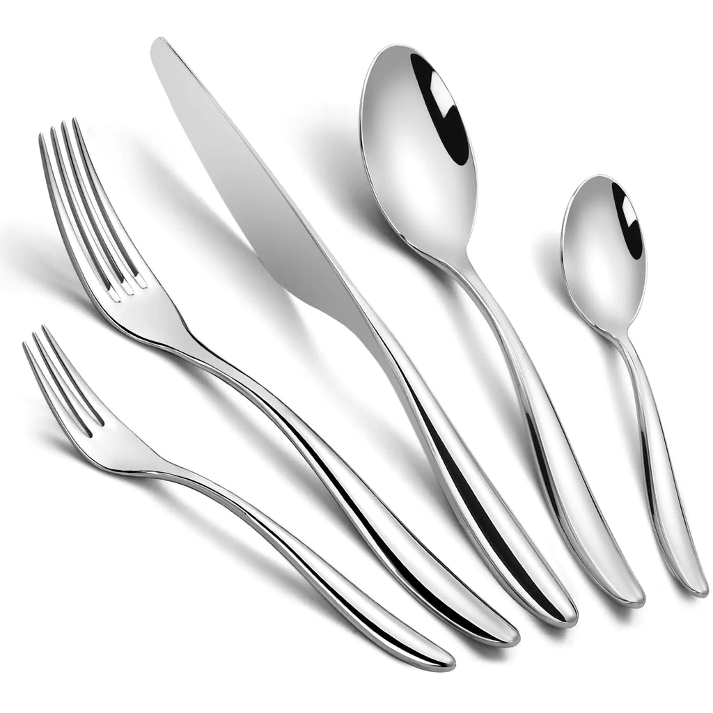 20-piece Forged Silverware Set for 4 Prendcyx 18-10 Heavy Duty Exquisite Flatware Set Cutlery Set Exquisite Fork Spoon Knife Set for Wedding Banquet Hotel Use Dishwasher Safe