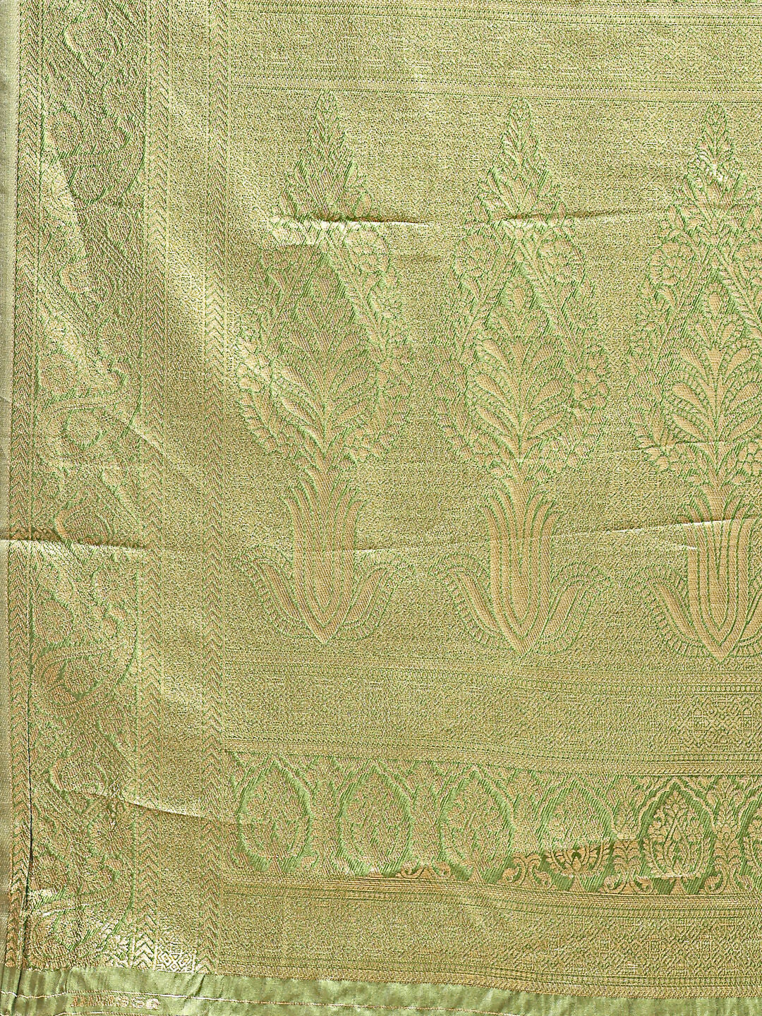 Cream and Light Green Banarasi Silk Saree - Traditional Draping