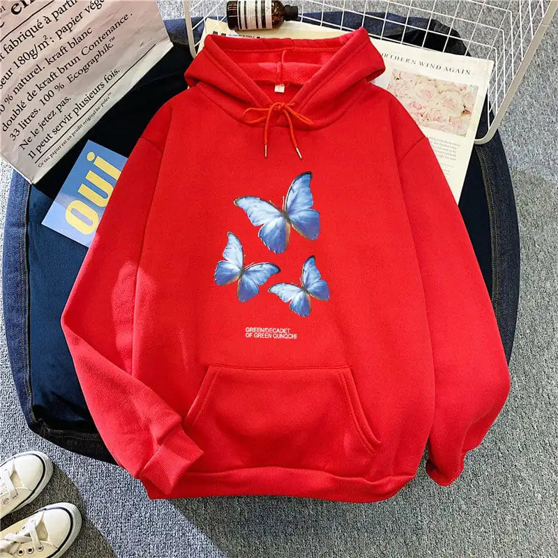 Women's Butterfly Graphic Fleece Pullover Hoodie Long Sleeve - Image 34