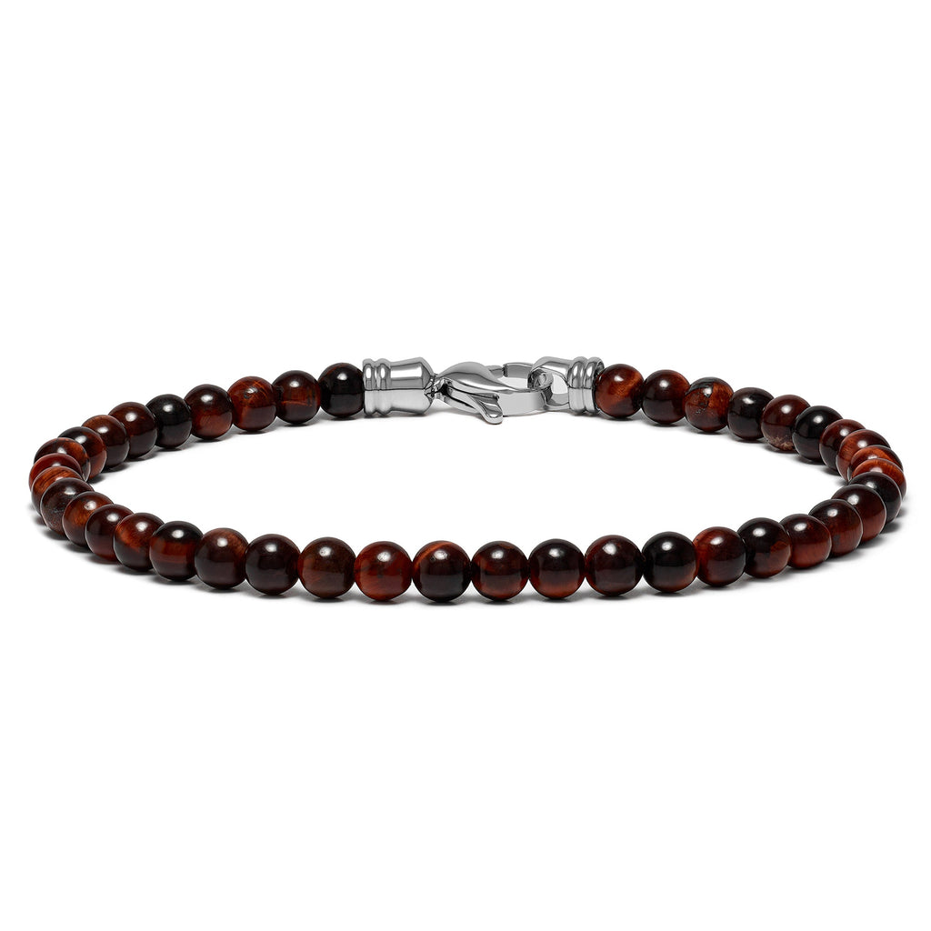 Close up of 4MM Red Tiger’s Eye bead bracelet with a polished finish