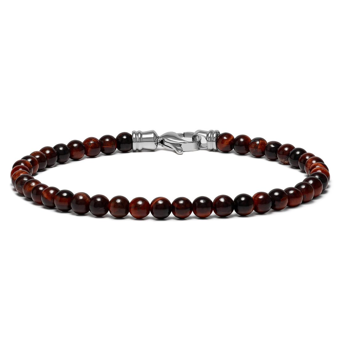 Close up of 4MM Red Tiger’s Eye bead bracelet with a polished finish
