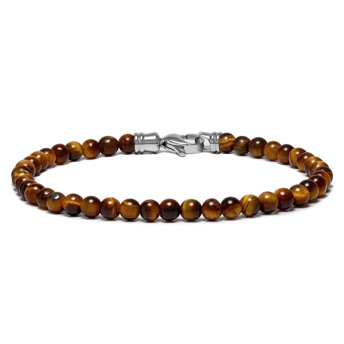 Close-up of a 4MM Tiger’s Eye beaded bracelet with a polished finish, displayed on a neutral background.