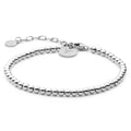 Close-up of a sterling silver beaded bracelet with an adjustable lobster claw clasp.
