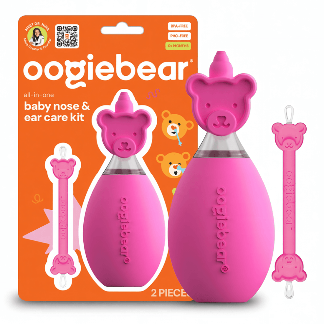 Baby breathing kit with bear-shaped booger and ear wax removal tools in pastel pink and blue