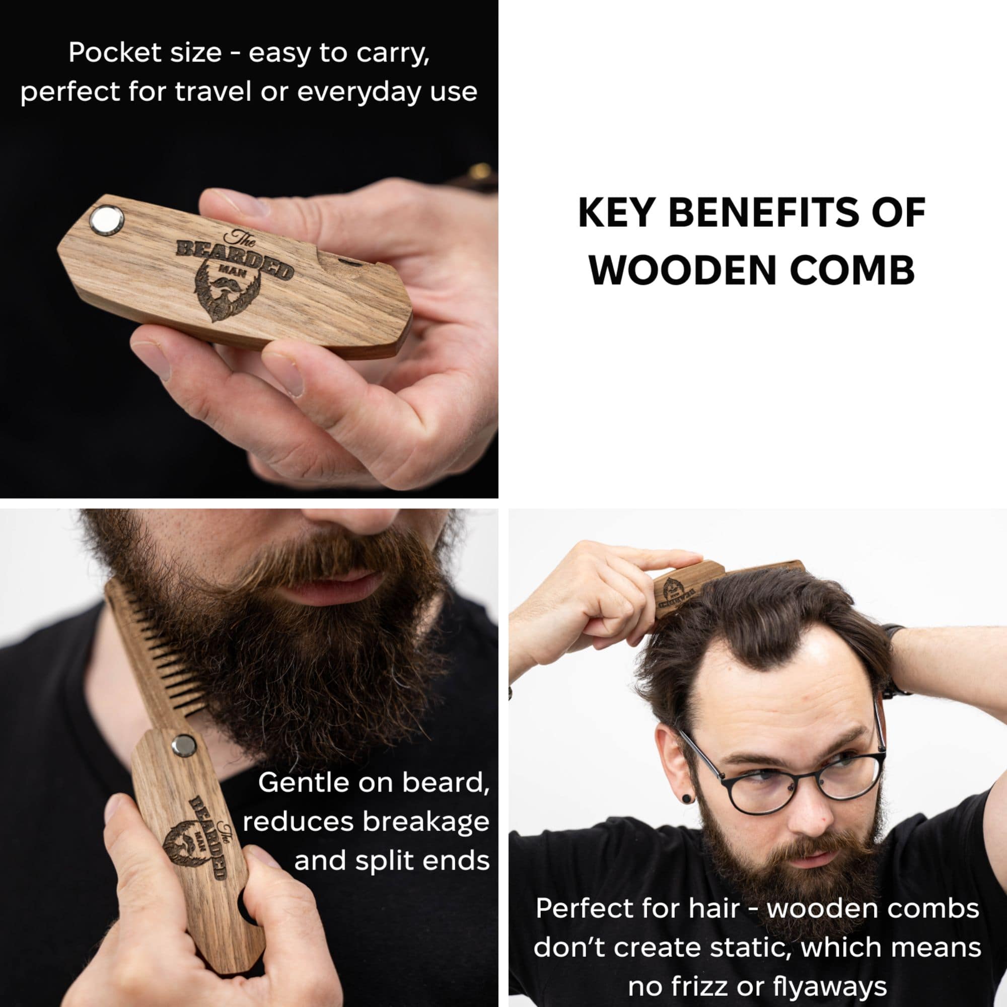 Premium Wooden Beard Comb - Walnut Grooming Tool for Men