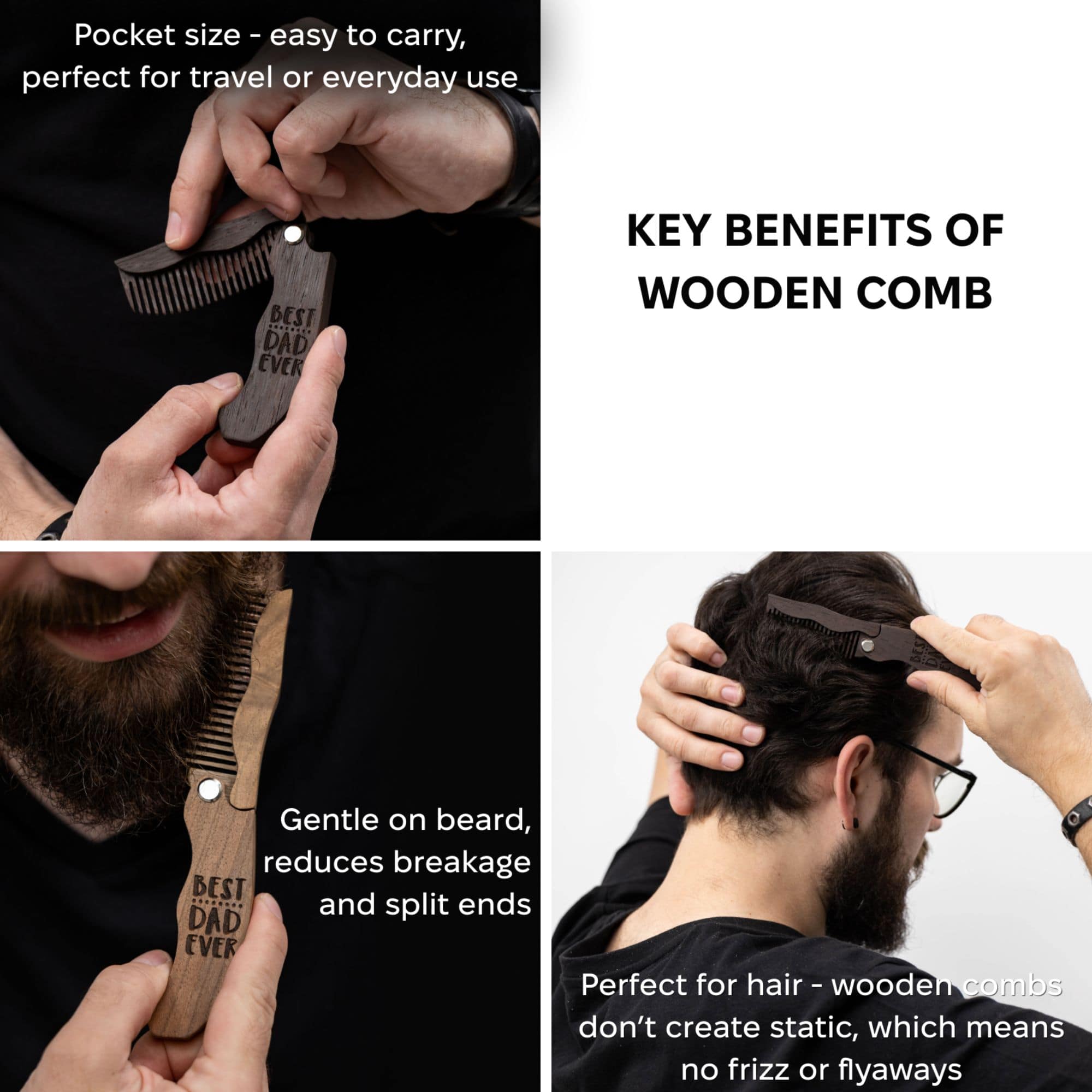 Best Dad Ever Wooden Beard Comb - Handcrafted Grooming Gift