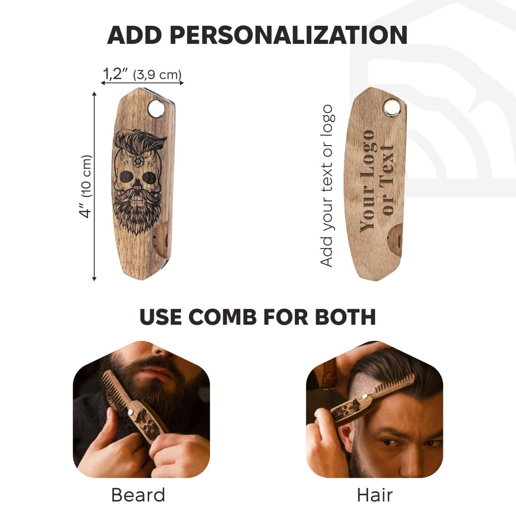 Wooden Beard Comb – Skull Design Natural Walnut Grooming Accessory