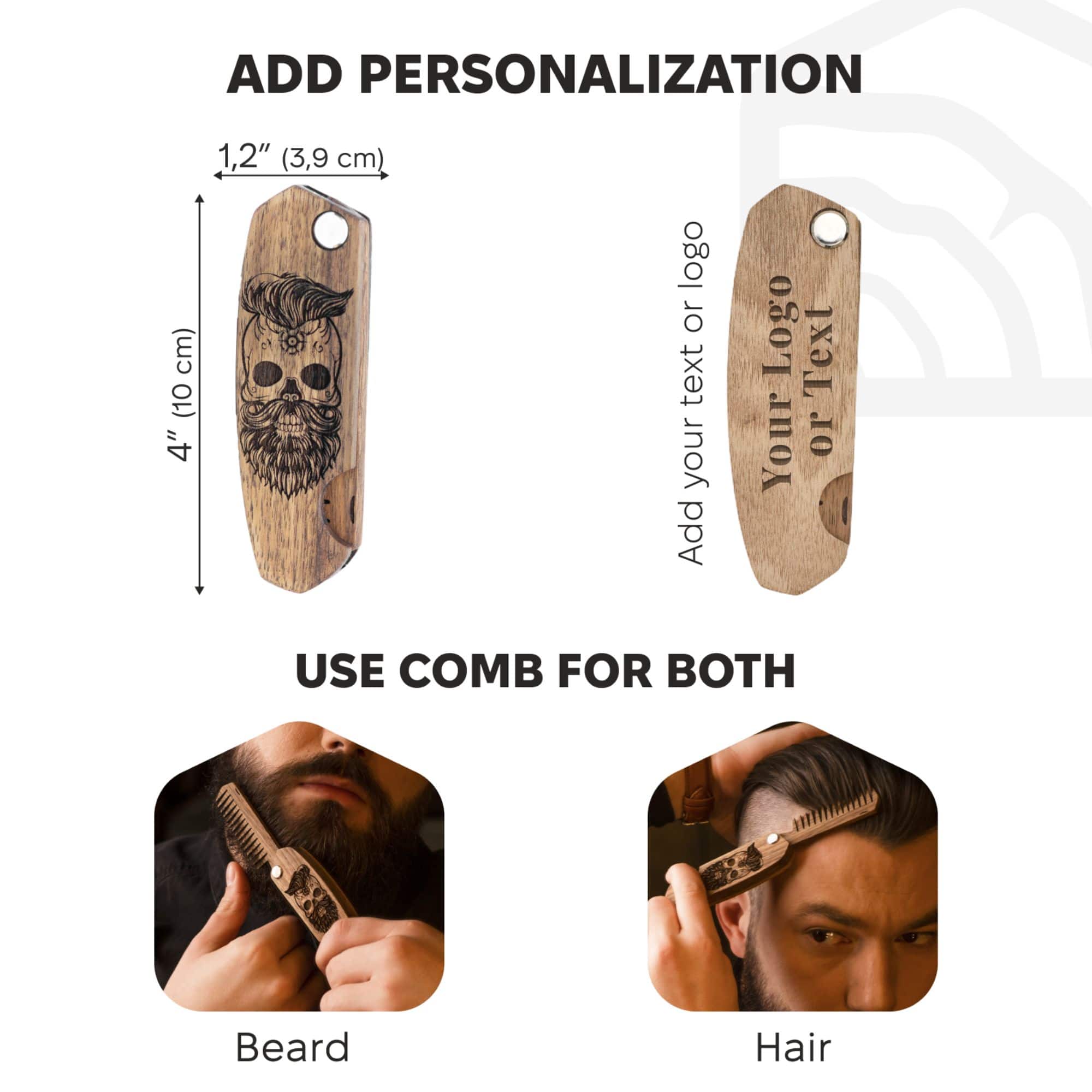 Wooden Beard Comb – Skull Design Natural Walnut Grooming Accessory