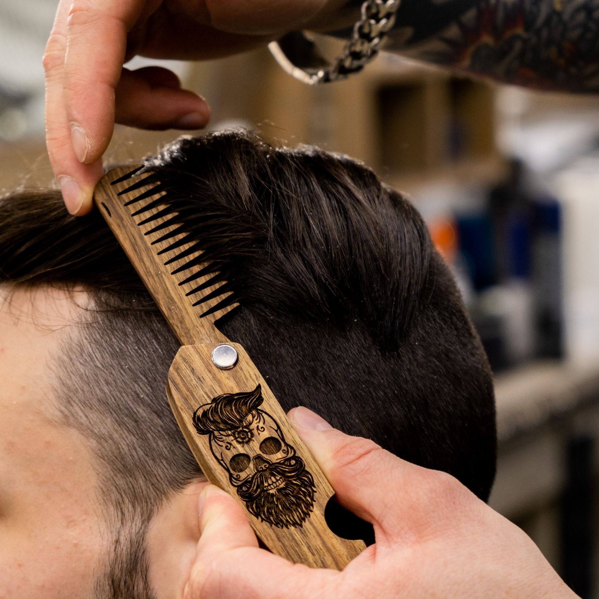 Wooden Beard Comb – Skull Design Natural Walnut Grooming Accessory