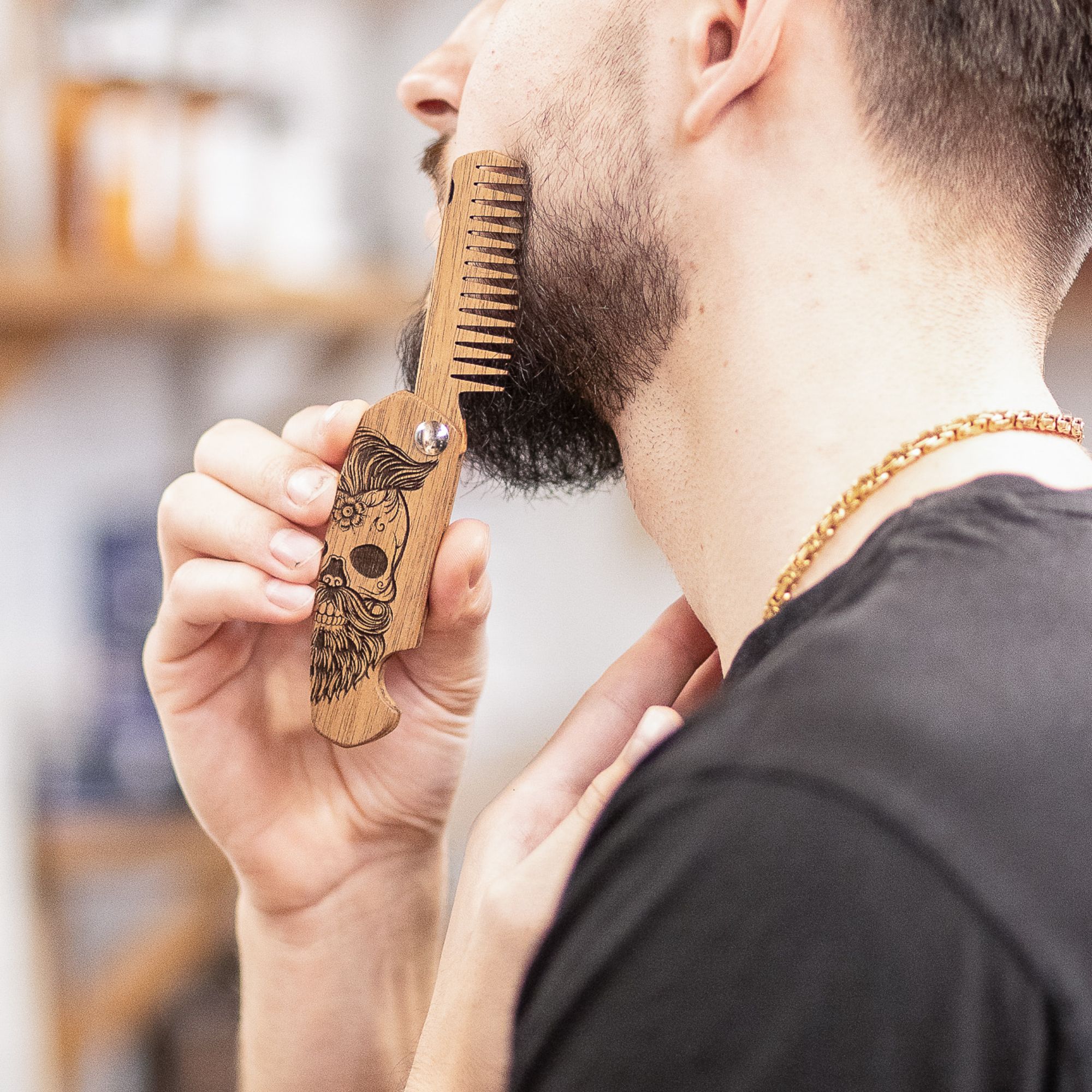 Sugar Skull Wooden Beard Comb - Durable Walnut Grooming Tool