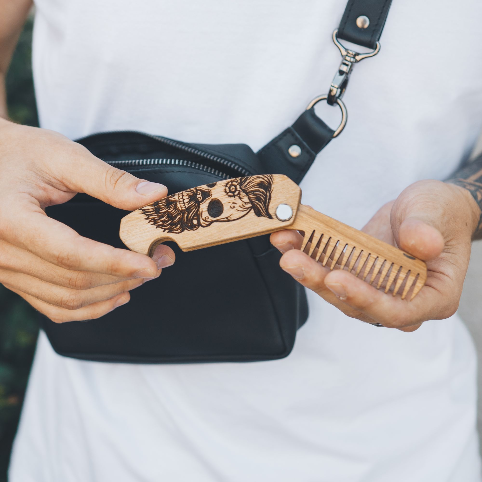 Sugar Skull Wooden Beard Comb - Durable Walnut Grooming Tool