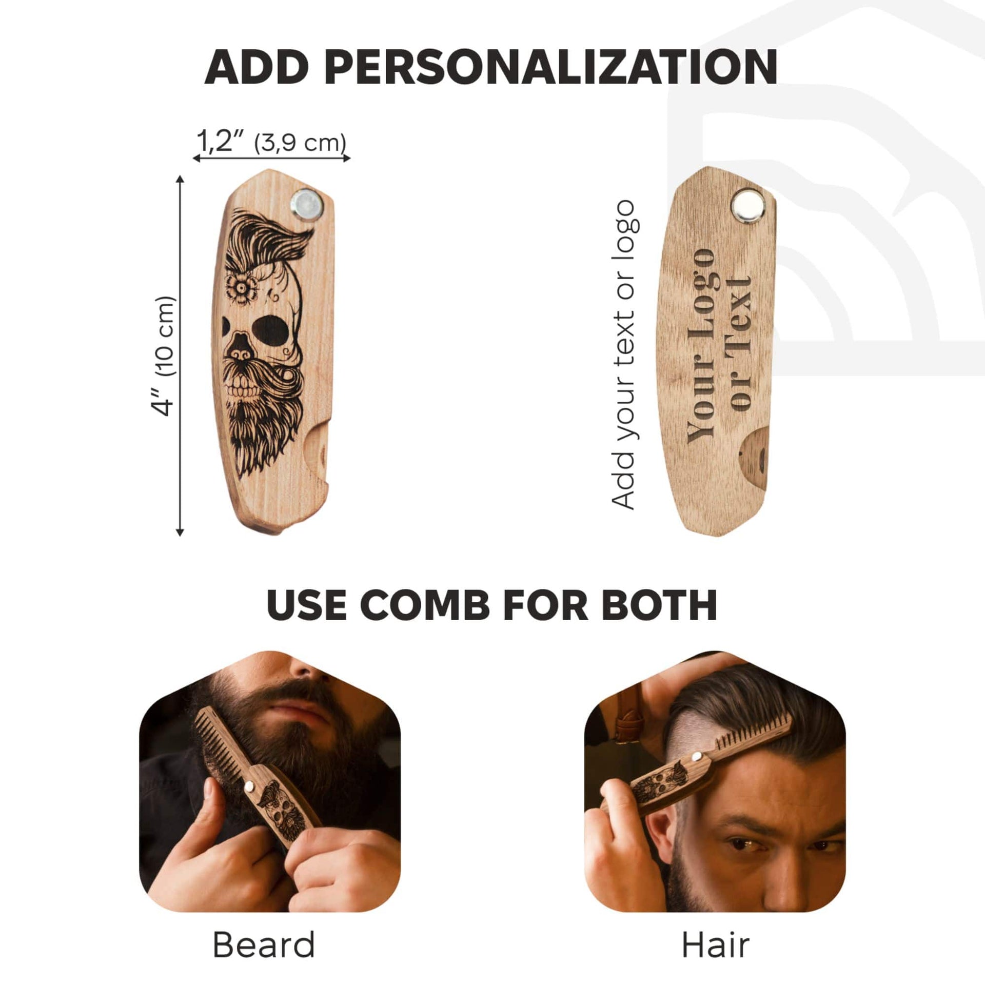 Sugar Skull Wooden Beard Comb - Durable Walnut Grooming Tool