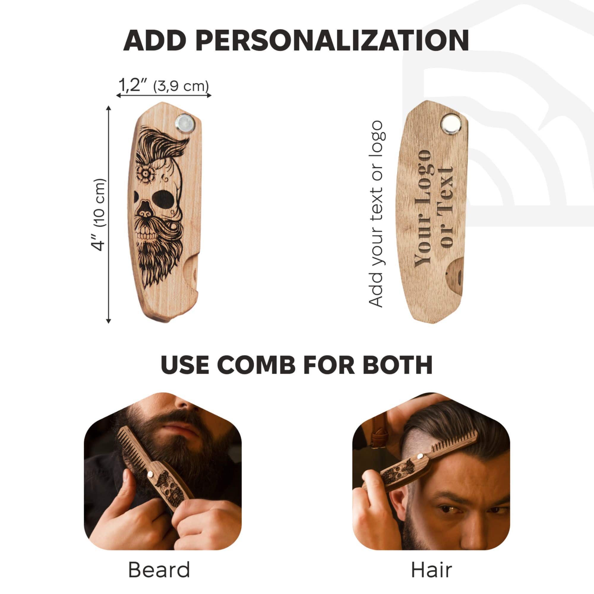 Sugar Skull Wooden Beard Comb - Durable Walnut Grooming Tool