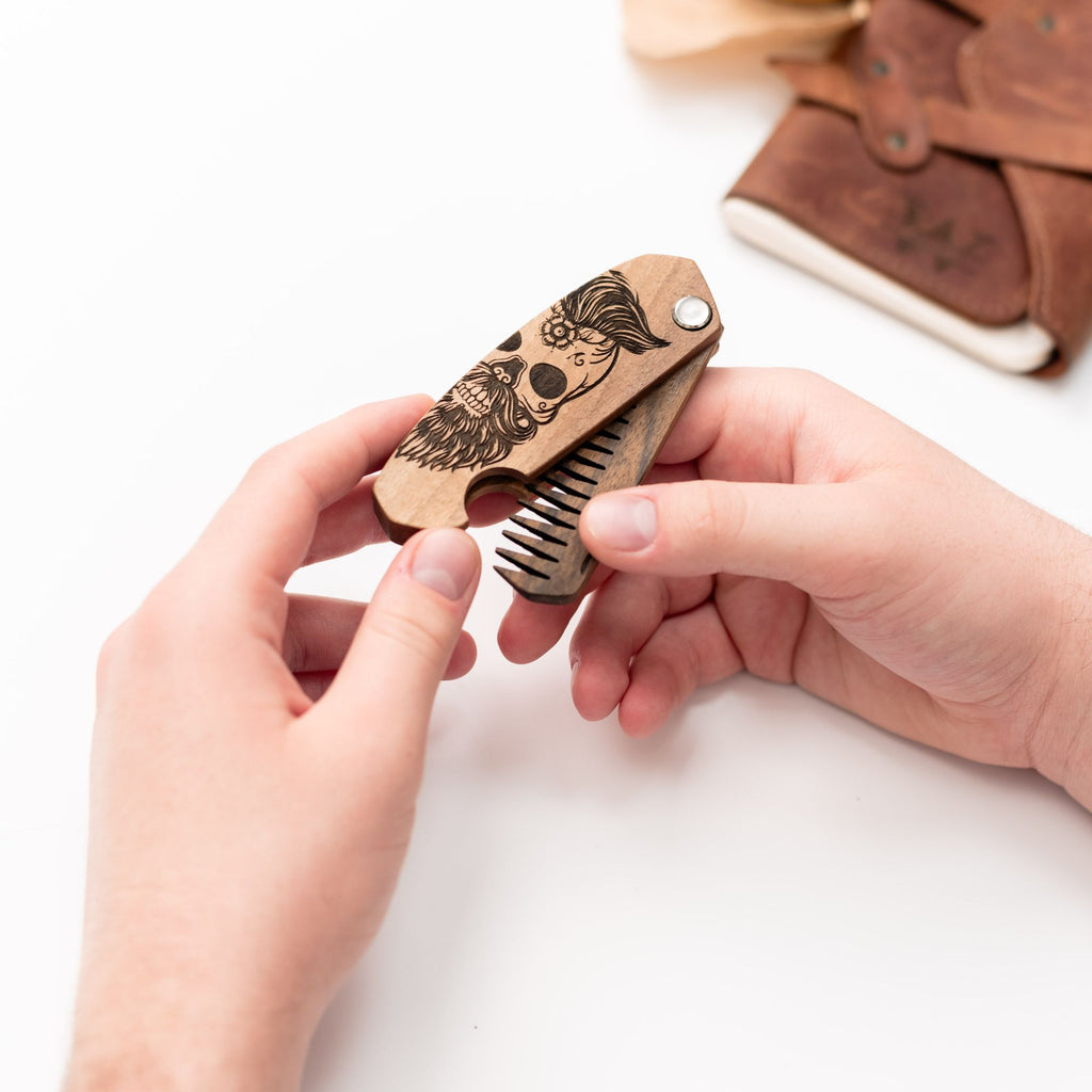 Sugar Skull Wooden Beard Comb - Durable Walnut Grooming Tool