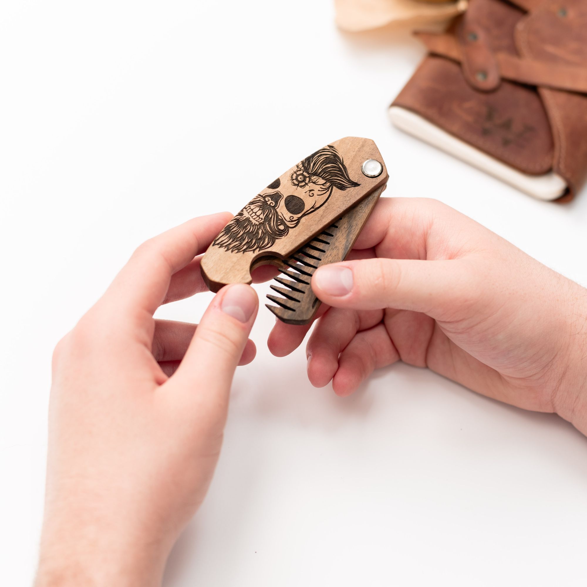 Sugar Skull Wooden Beard Comb - Durable Walnut Grooming Tool