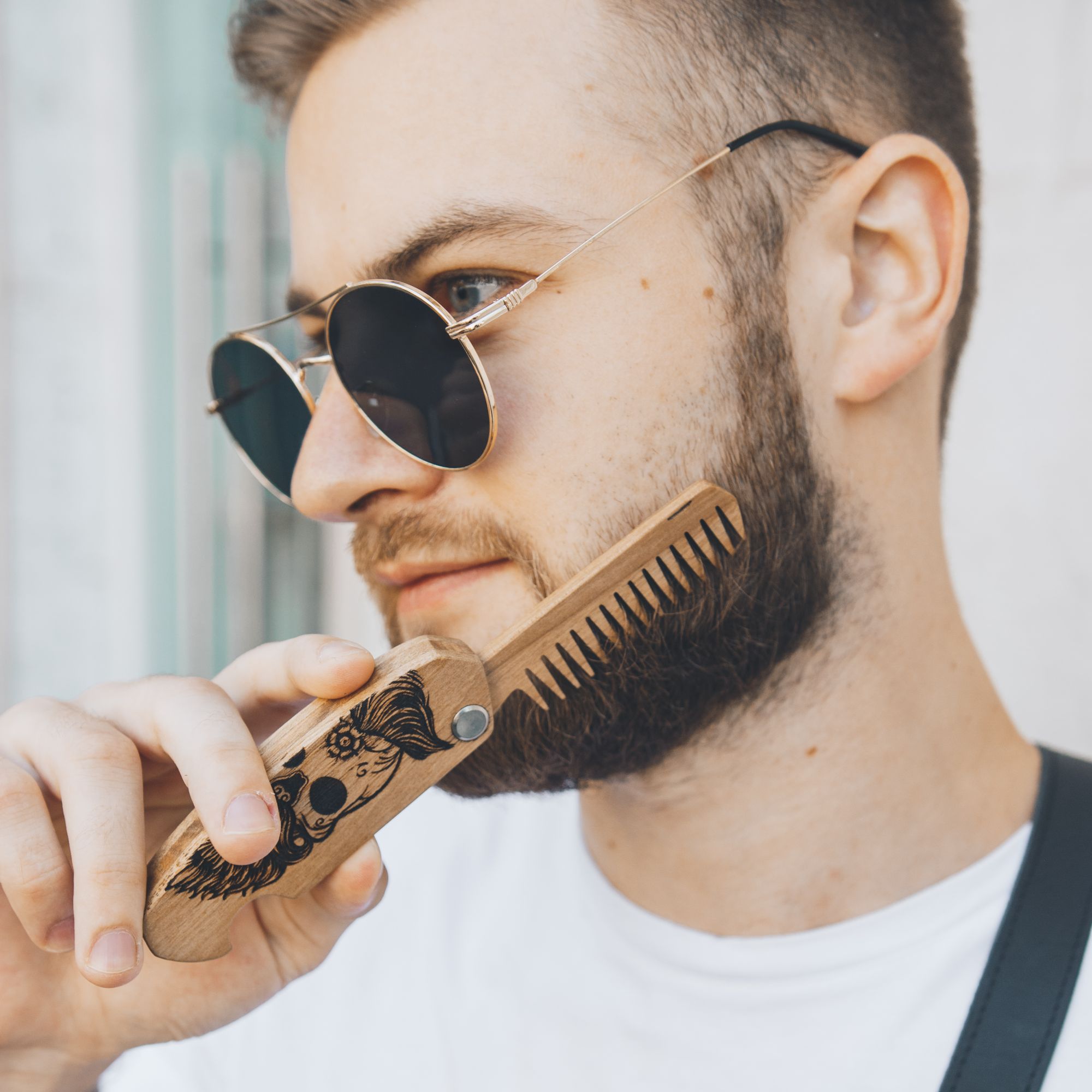 Sugar Skull Wooden Beard Comb - Durable Walnut Grooming Tool