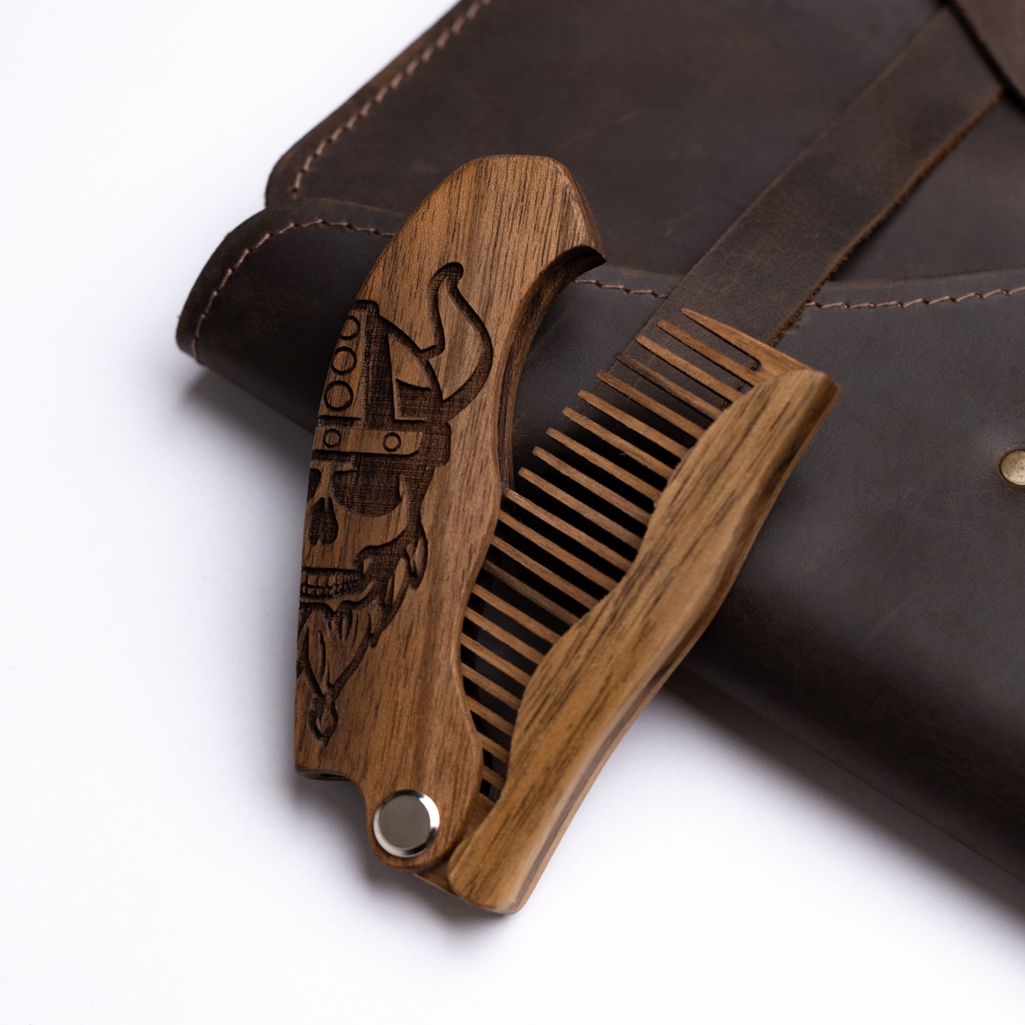 Handcrafted Wooden Beard Comb with Viking Motif for Men