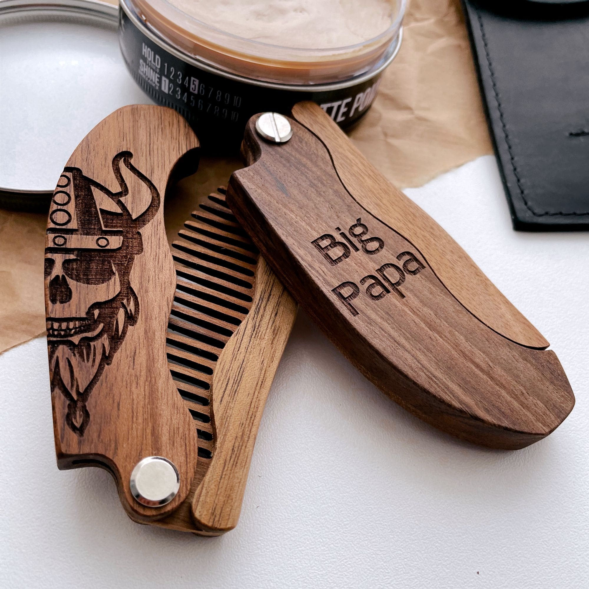 Handcrafted Wooden Beard Comb with Viking Motif for Men