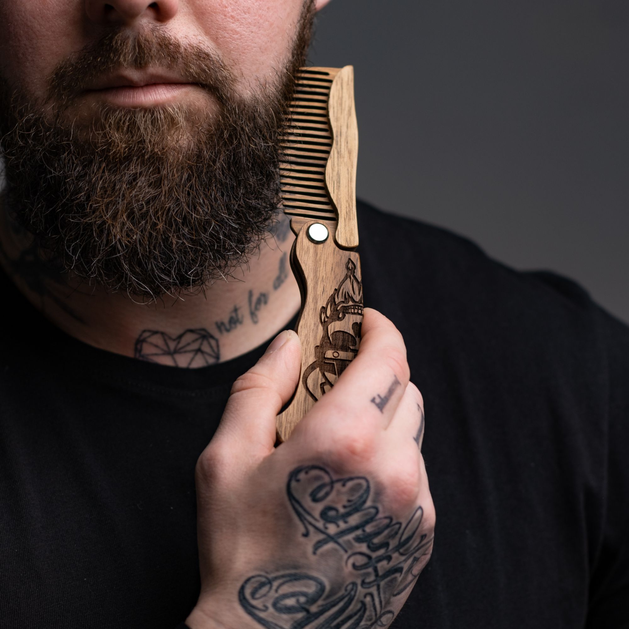 Handcrafted Wooden Beard Comb with Viking Motif for Men