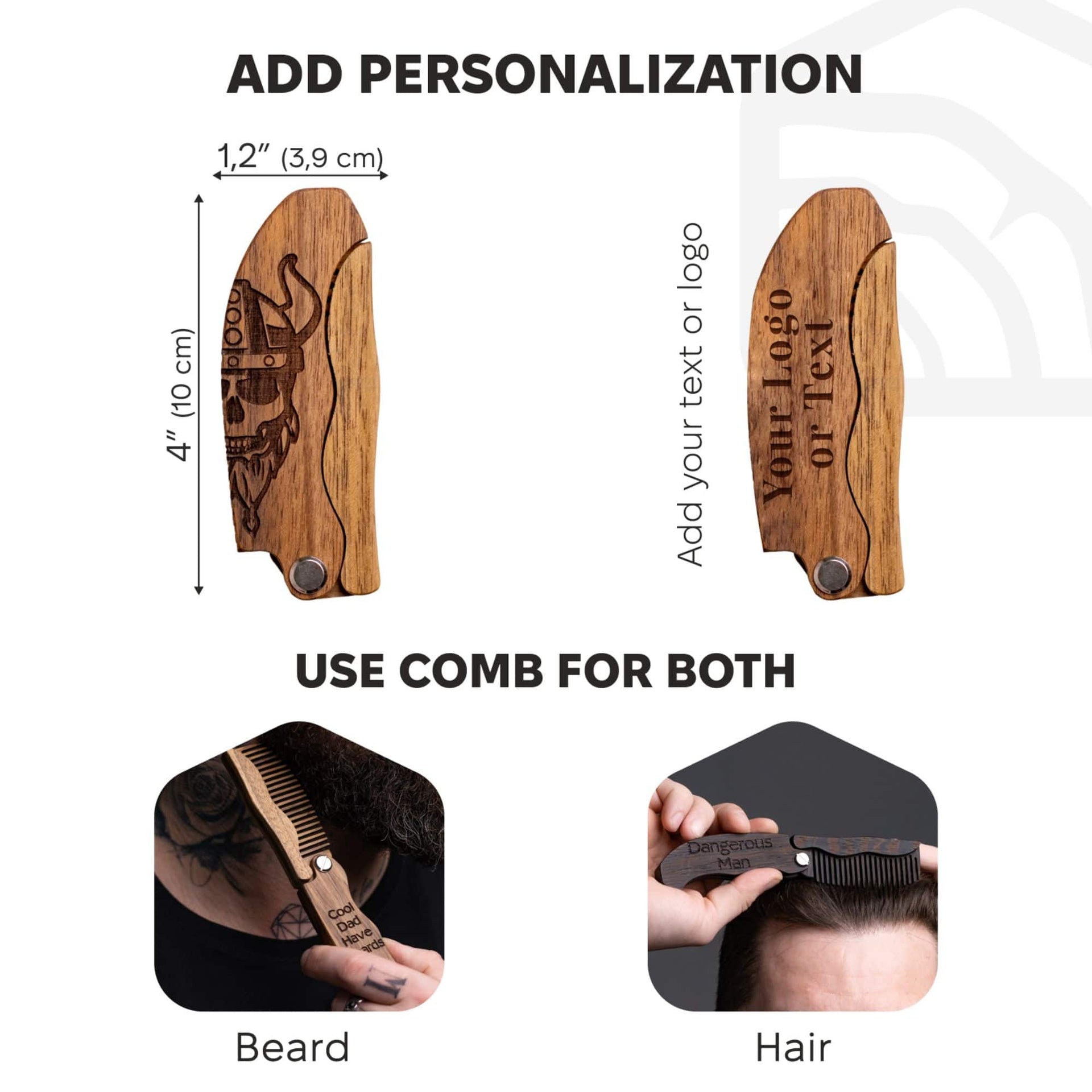 Handcrafted Wooden Beard Comb with Viking Motif for Men