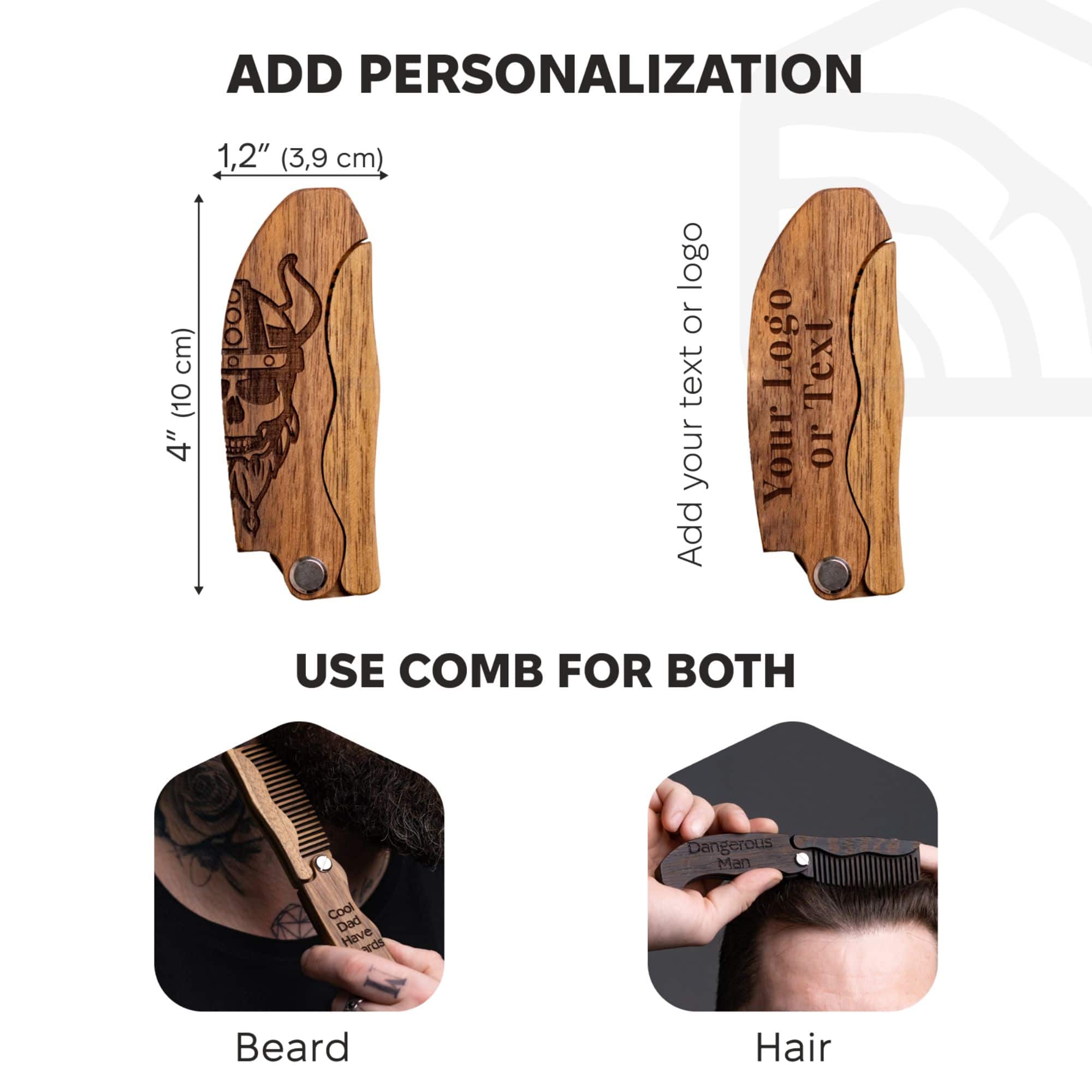 Handcrafted Wooden Beard Comb with Viking Motif for Men