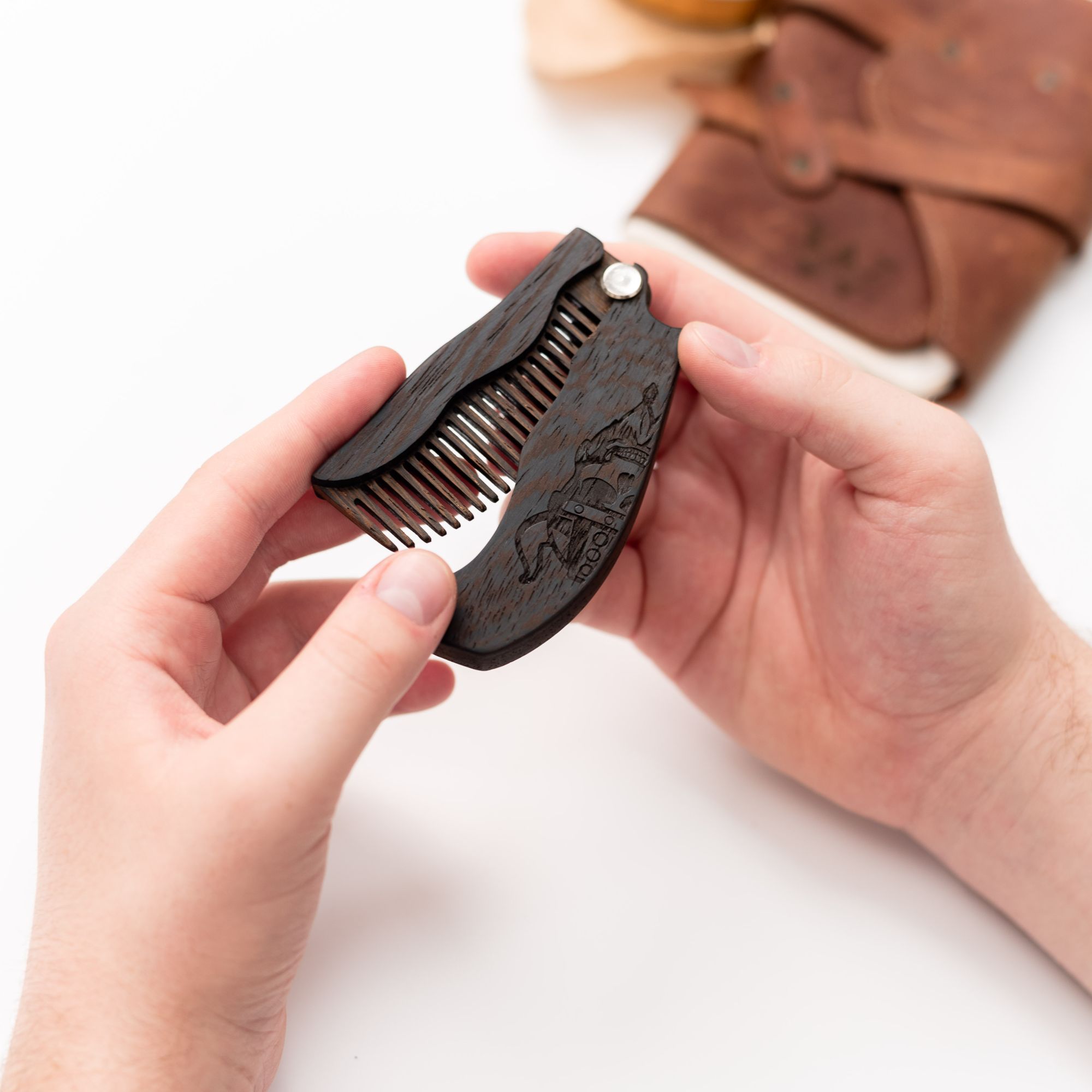 Handcrafted Wooden Beard Comb with Viking Motif for Men