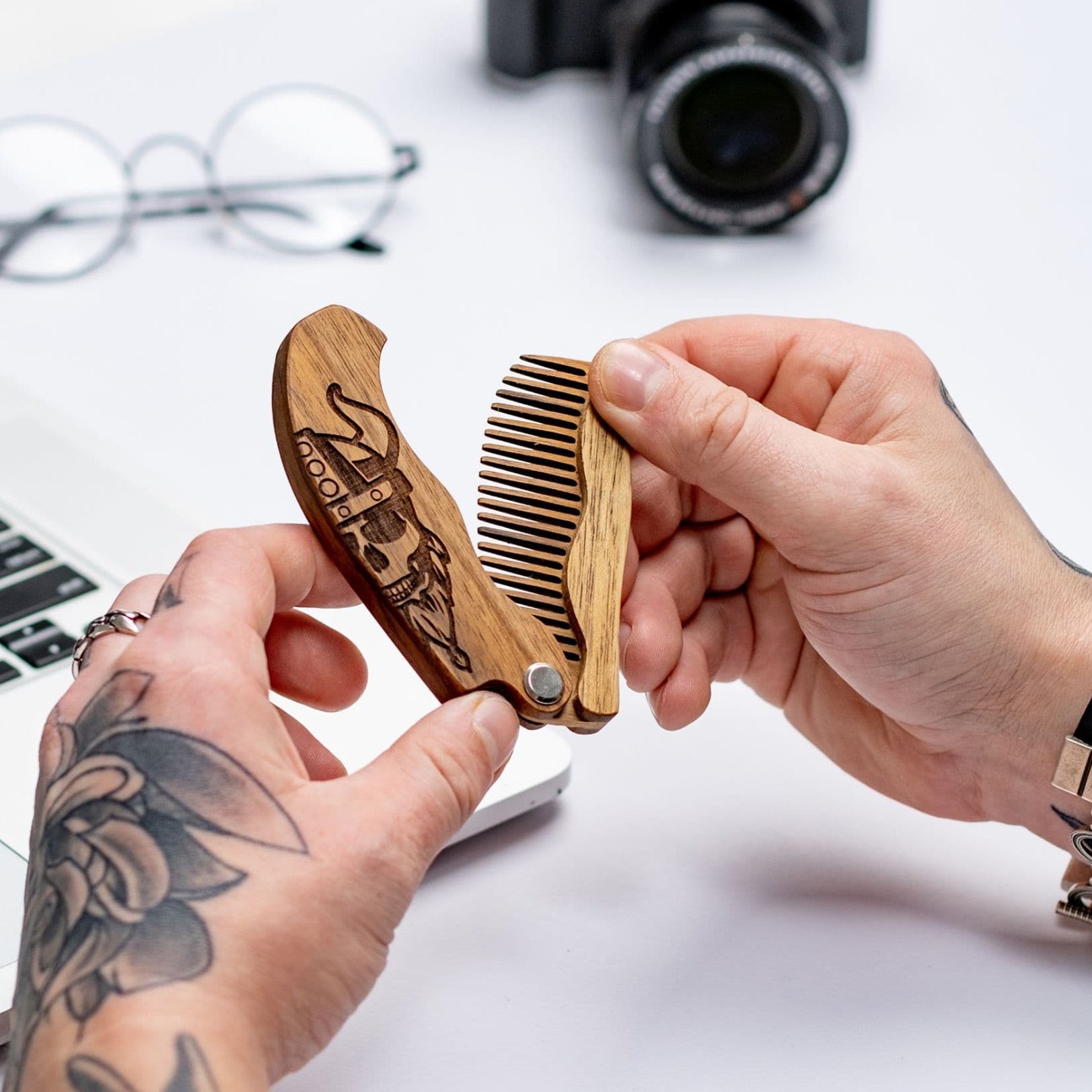 Handcrafted Wooden Beard Comb with Viking Motif for Men