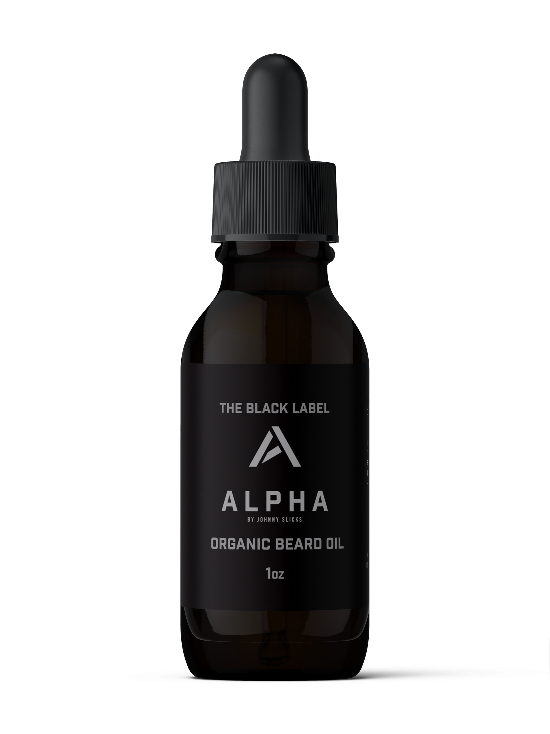 Bottle of Alpha Organic Beard Oil with a dropper cap