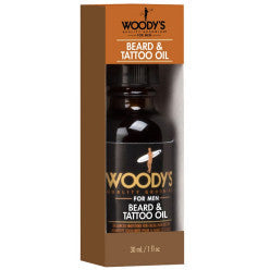 1oz bottle of Woody's Beard & Tattoo Oil for hydration and frizz control