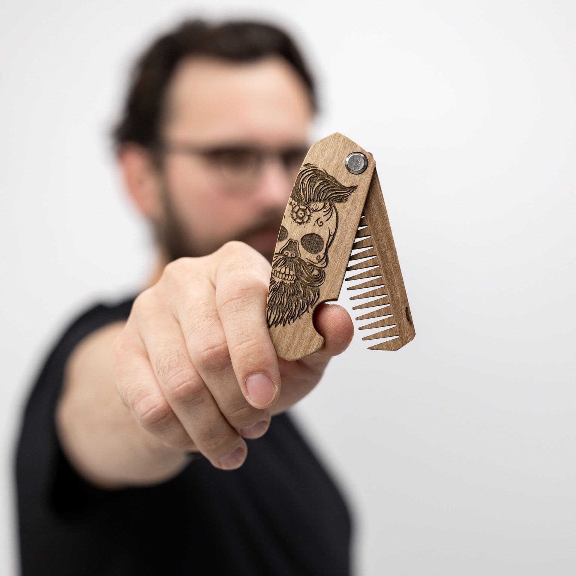Sugar Skull Wooden Beard Comb - Durable Walnut Grooming Tool